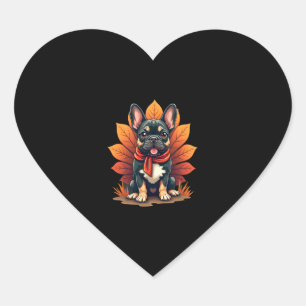 Cute Dog Frenchie Thanksgiving Kids Teen Girl Boy  Heart Sticker