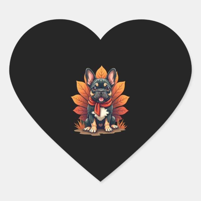 Cute Dog Frenchie Thanksgiving Kids Teen Girl Boy  Heart Sticker (Front)