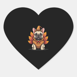 Cute Dog Frenchie Thanksgiving Kids Teen Girl Boy  Heart Sticker