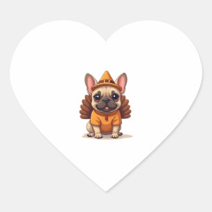 Cute Dog Frenchie Thanksgiving Kids Teen Girl Boy  Heart Sticker