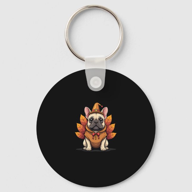Cute Dog Frenchie Thanksgiving Kids Teen Girl Boy  Key Ring (Front)
