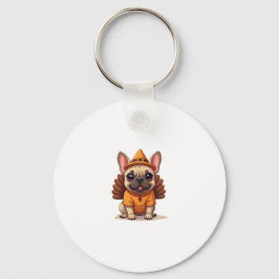 Cute Dog Frenchie Thanksgiving Kids Teen Girl Boy  Key Ring