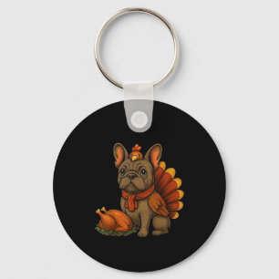 Cute Dog Frenchie Thanksgiving Kids Teen Girl Boy Key Ring