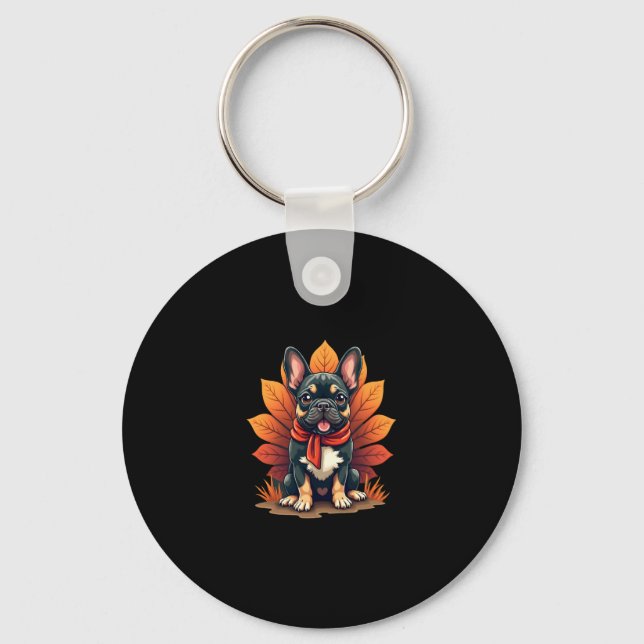 Cute Dog Frenchie Thanksgiving Kids Teen Girl Boy  Key Ring (Front)