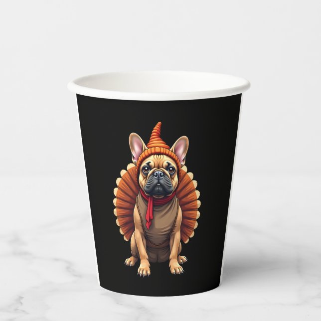 Cute Dog Frenchie Thanksgiving Kids Teen Girl Boy  Paper Cups (Front)