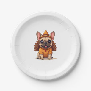 Cute Dog Frenchie Thanksgiving Kids Teen Girl Boy Paper Plate
