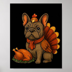 Cute Dog Frenchie Thanksgiving Kids Teen Girl Boy Poster