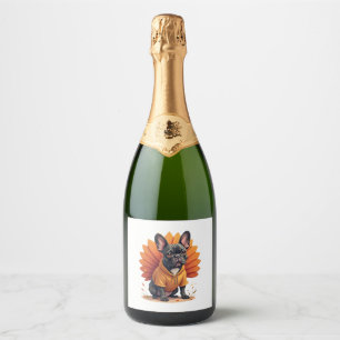 Cute Dog Frenchie Thanksgiving Kids Teen Girl Boy Sparkling Wine Label
