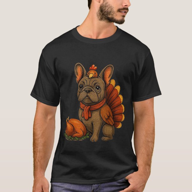 Cute Dog Frenchie Thanksgiving Kids Teen Girl Boy  T-Shirt (Front)
