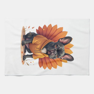Cute Dog Frenchie Thanksgiving Kids Teen Girl Boy Tea Towel