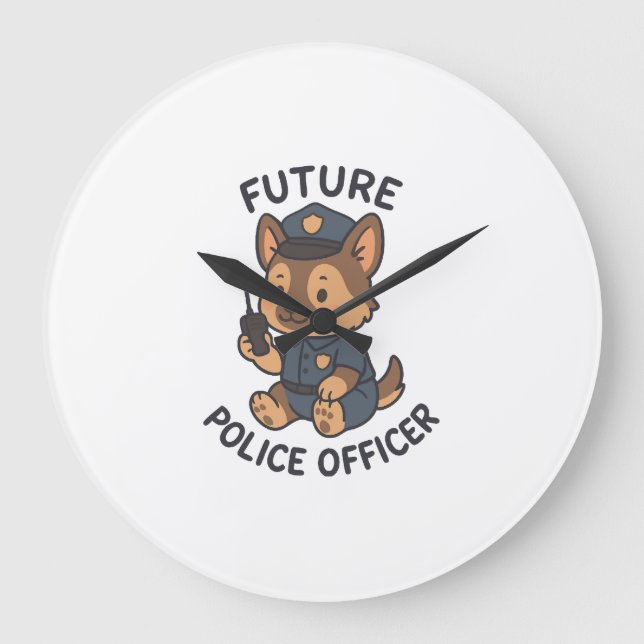 Cute Dog Future Police Officer Theme Large Clock (Front)