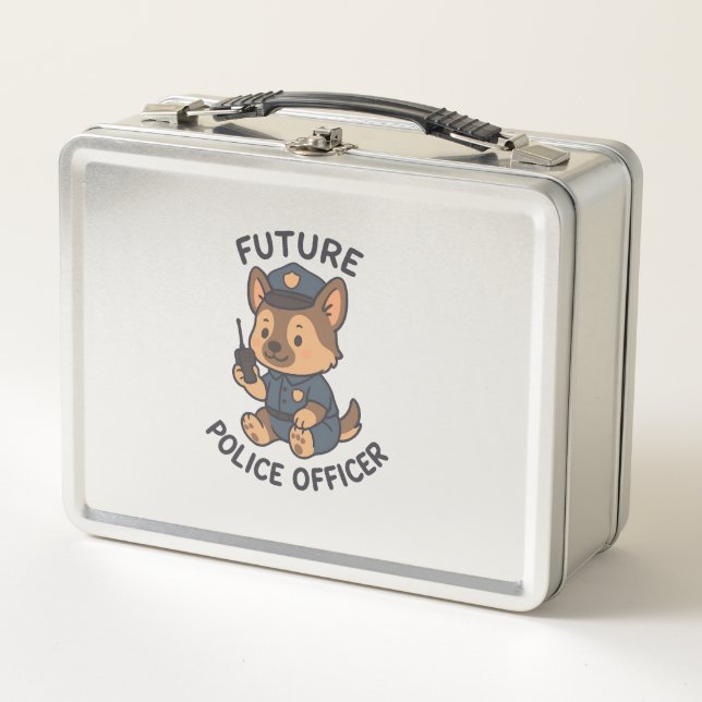 Cute Dog Future Police Officer Theme Metal Lunch Box (Front)