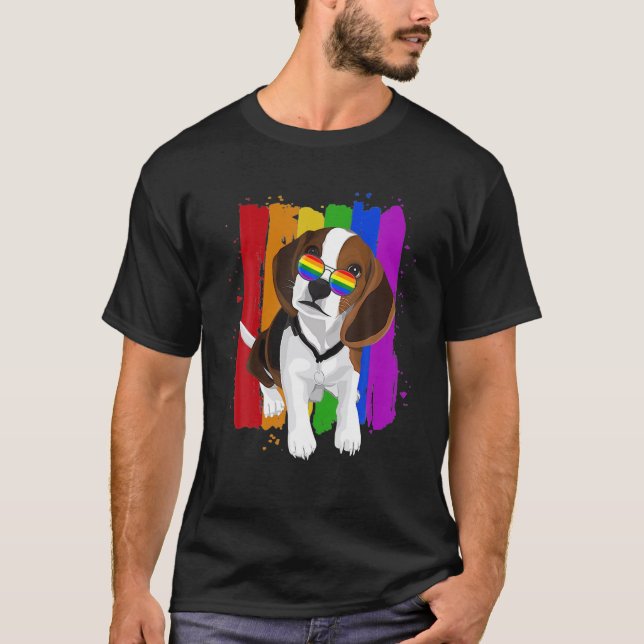 Cute Dog Gay Pride LGBT Rainbow Flag Dog Lover T-Shirt (Front)