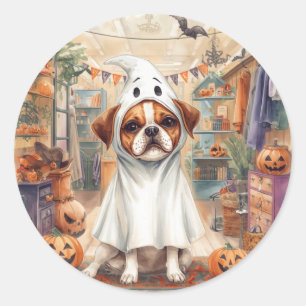 Cute Dog Ghost Happy Halloween Classic Round Sticker