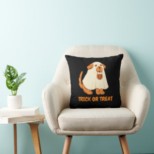 Cute Dog Ghost trick or treat Orange halloween fun Cushion
