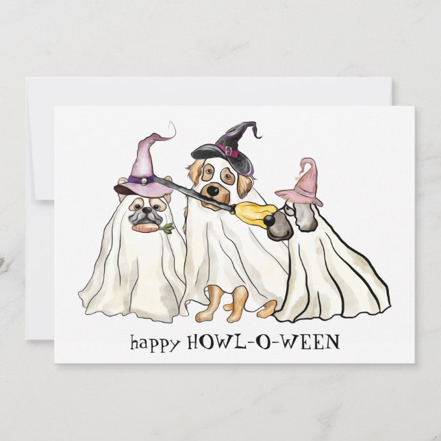 Cute Dog Ghosts Personalised Happy Halloween Holiday Card (Front)