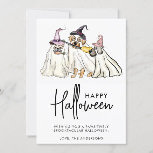 Cute Dog Ghosts Personalised Pets Happy Halloween Holiday Card