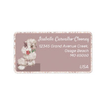 Cute dog girl heart and rose romantic custom label