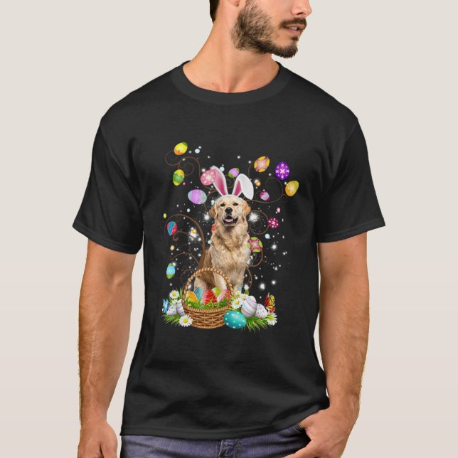 Cute Dog Golden Retriever  Easter Day Egg Hunting T-Shirt (Front)