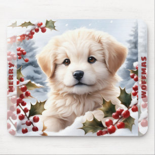 Cute Dog Golden Retriever Puppy Christmas Name Mouse Mat