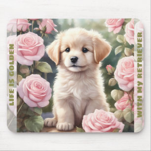 Cute Dog Golden Retriever Puppy Custom Name Mouse Mat