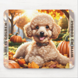 Cute Dog Goldendoodle Puppy Fall Pumpkin Name Mouse Mat