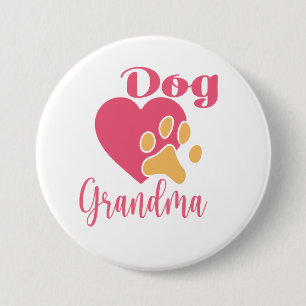 Cute Dog Grandma Pink Heart Paw Print Graphic 7.5 Cm Round Badge