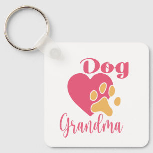 Cute Dog Grandma Pink Heart Paw Print Graphic Key Ring