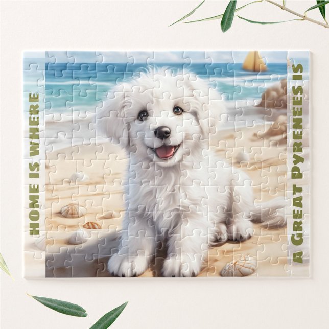 Cute Dog Great Pyrenees White Puppy Custom Name Jigsaw Puzzle (Cute Dog Great Pyrenees White Puppy Custom Name Jigsaw Puzzle)