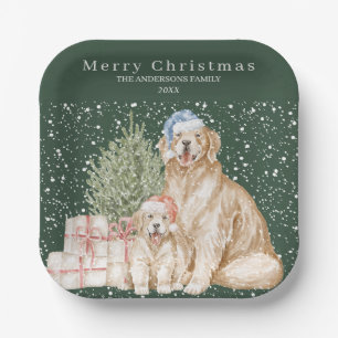 Cute dog greenery Christmas Paper Plate