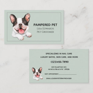 Cute Dog Groomer Green Business Appointment Card