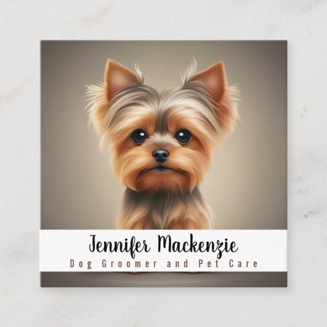 Cute Dog Groomer Grooming Service Pet Care  Square Business Card (Front)