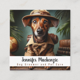 Cute Dog Groomer Grooming Service Pet Care  Square Business Card