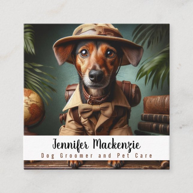Cute Dog Groomer Grooming Service Pet Care  Square Business Card (Front)