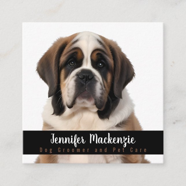 Cute Dog Groomer Grooming Service Pet Care  Square Business Card (Front)