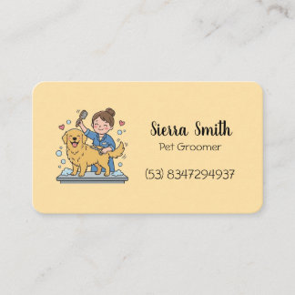 Cute Dog Groomer Yellow Golden Retriever Pet Work Business Card