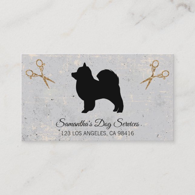 Cute Dog Grooming Elegant Shears Business Card (Front)