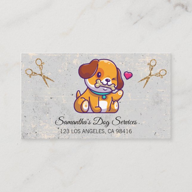 Cute Dog Grooming Elegant Shears Business Card (Front)