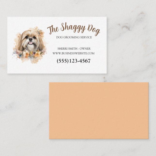 Cute Dog Grooming Floral Pet Service Business Card (Front/Back)