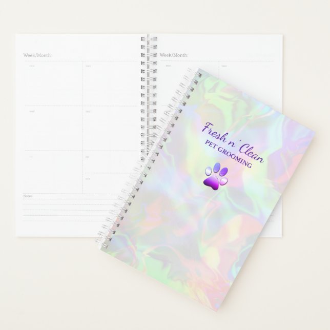 Cute Dog Grooming Paw Print Holograph Planner (Display)