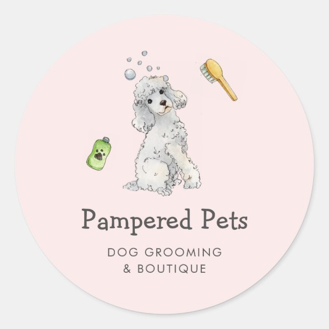 Cute Dog grooming Pet boutique  Classic Round Sticker (Front)