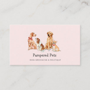 Cute Dog grooming Pet boutique Pink Business Card