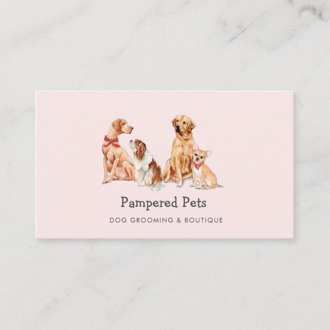 Cute Dog grooming Pet boutique Pink Business Card (Front)