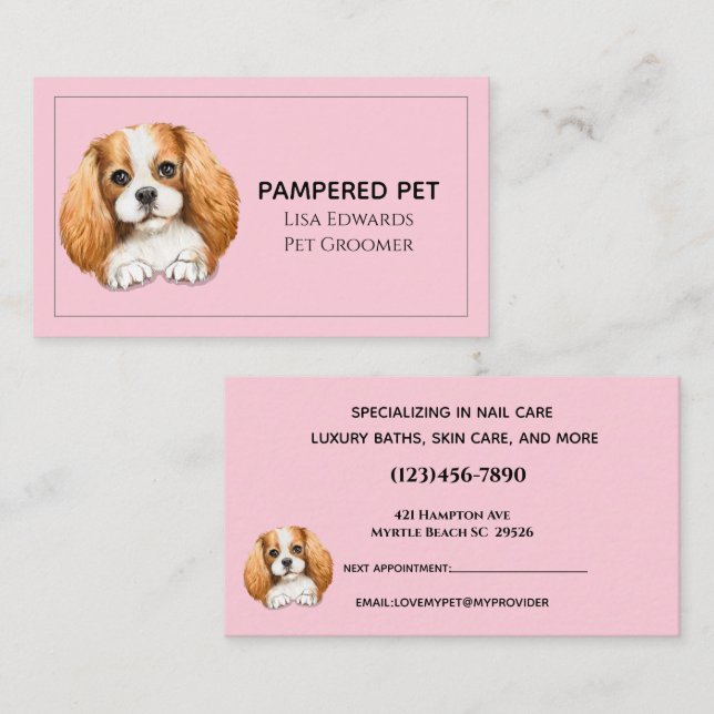 Cute Dog Grooming Pink Business  Appointment Card (Front/Back)
