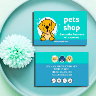 Cute Dog Grooming Turquoise Business Card