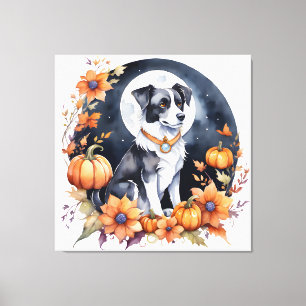 Cute Dog Halloween Floral Moon Canine Lover Canvas Print