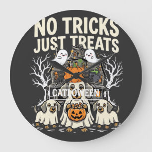 Cute Dog Halloween No Tricks Just Treats_1 Large Clock