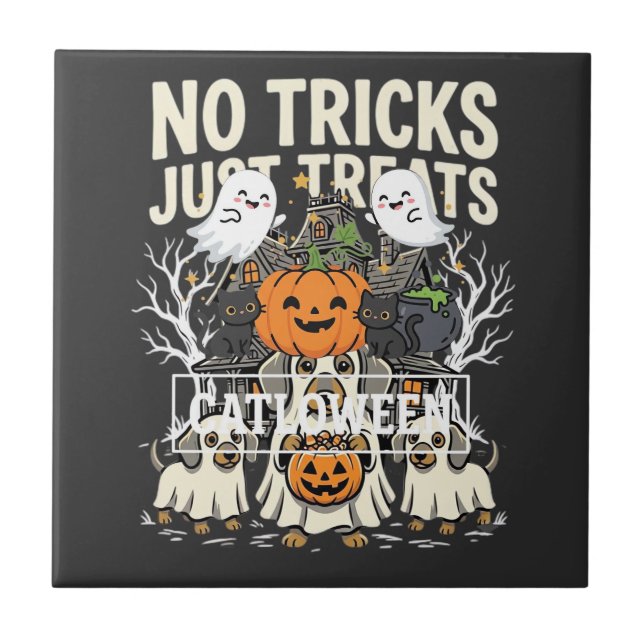 Cute Dog Halloween No Tricks Just Treats_1 Tile (Front)
