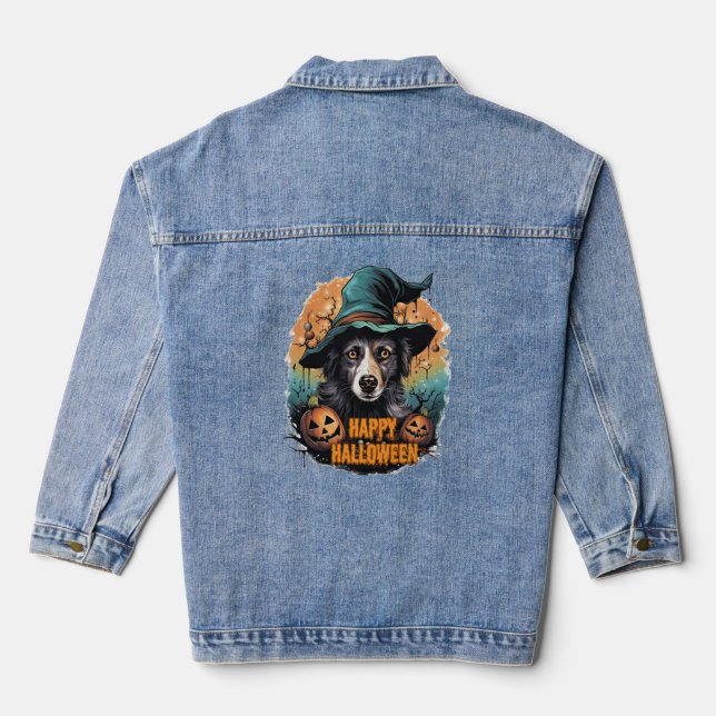 cute dog Halloween party Denim Jacket (Back)