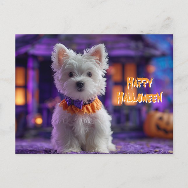 Cute Dog Happy Halloween Haunted House Postcard (Front)
